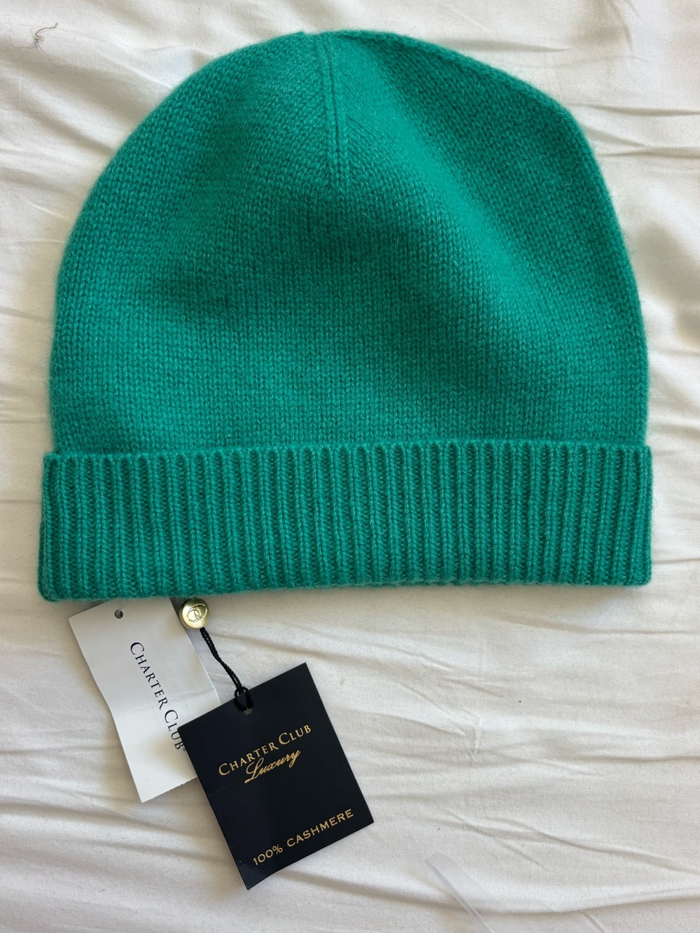 Charter Club Cash Hat 100% Cashmere Beanie Peacock Green
